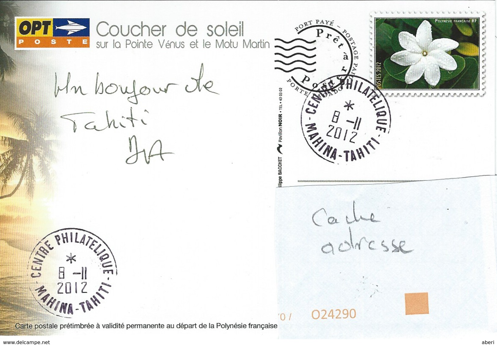 13065  PAP Coucher De Soleil Sur La POINTE VÉNUS - TAHITI - POLYNÉSIE  2012 - Lettres & Documents