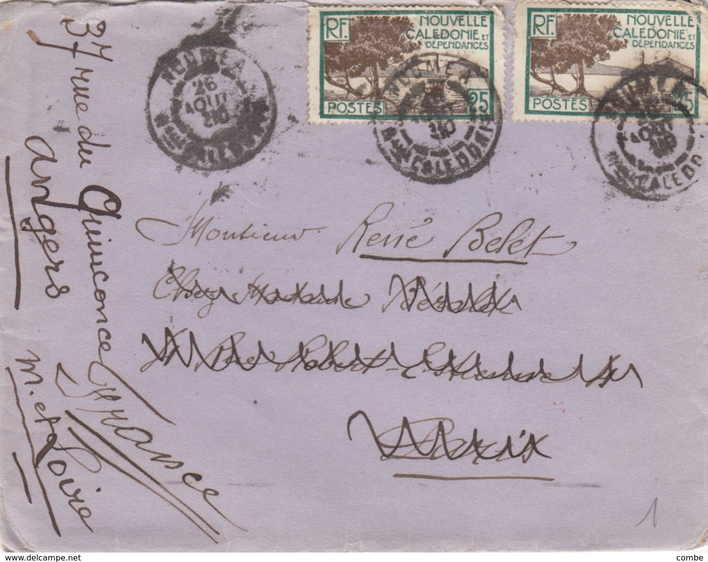 LETTRE. NOUVELLE CALEDONIE. 1930. NOUMEA POUR PARIS. REDIRIGEE ANGERS - Covers & Documents