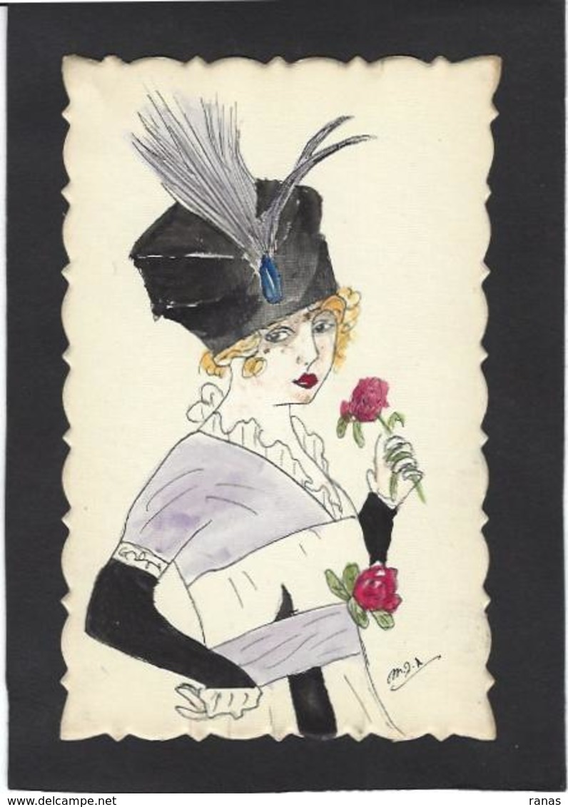 CPA Dessin Original Fait à La Main Art Nouveau Femme Girl Women érotisme Glamour Non Circulé Chapeau Mode Signé MJA - Women