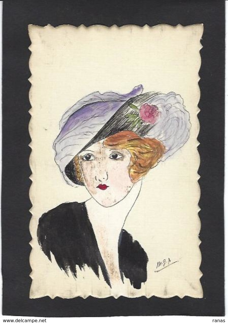 CPA Dessin Original Fait à La Main Art Nouveau Femme Girl Women érotisme Glamour Non Circulé Chapeau Mode Signé MJA - Women