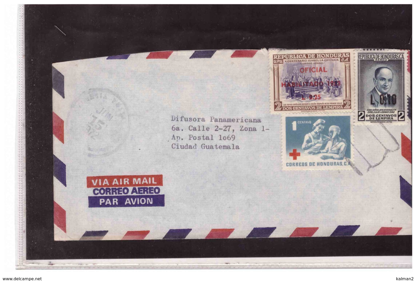 TEM10085   -   HONDURAS   /    LETTER WITH INTERESTING POSTAGE - Honduras