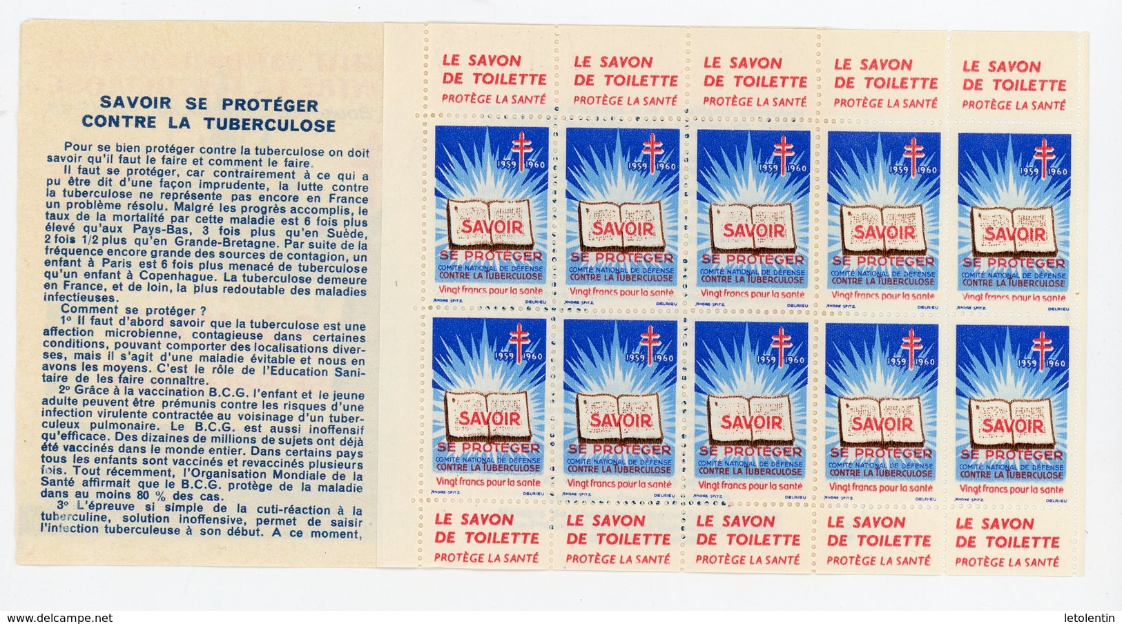 FRANCE - CARNET DE 10 TIMBRES POUR LA 29è CAMPAGNE NATIONALE CONTRE LA TUBERCULOSE 1959 (PUB: NESTLÉ ) - Antituberculeux