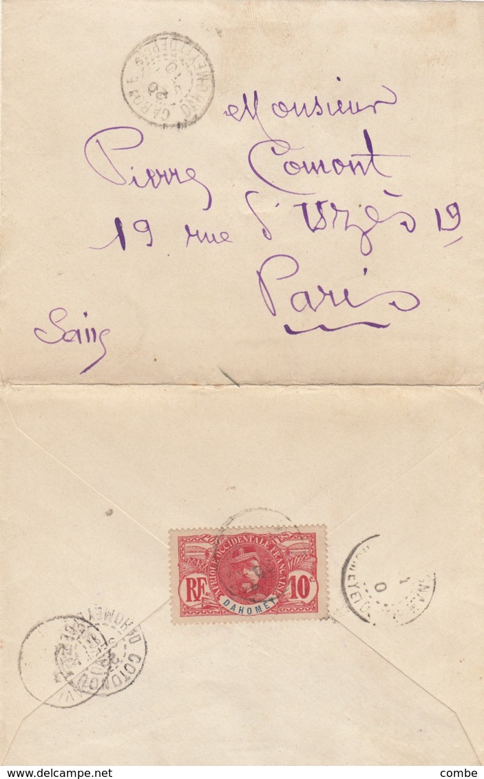 LETTRE. DAHOMEY ET DEPces. 20 SEPT 1910. GABOLE PAR SAVALOU, PAOUIGNAN ET COTONOU POUR PARIS. N° 22 SEUL. - Lettres & Documents