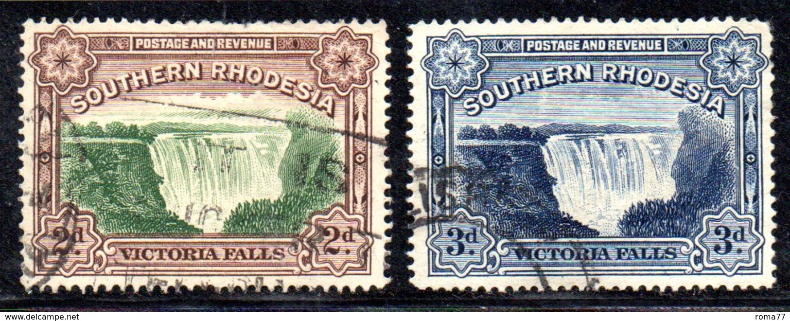 APR2115 - RHODESIA SUD SOUTHERN 1935 1938 ,  Victoria I Due Valori Dent 14 Yvert N. 35+53  Usati  (2380A) - Südrhodesien (...-1964)