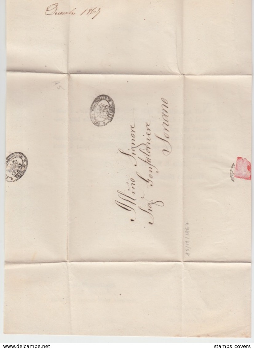 USED LETTER 15/12/1867 VITERBO SORIANO CACHETS - ...-1850 Préphilatélie