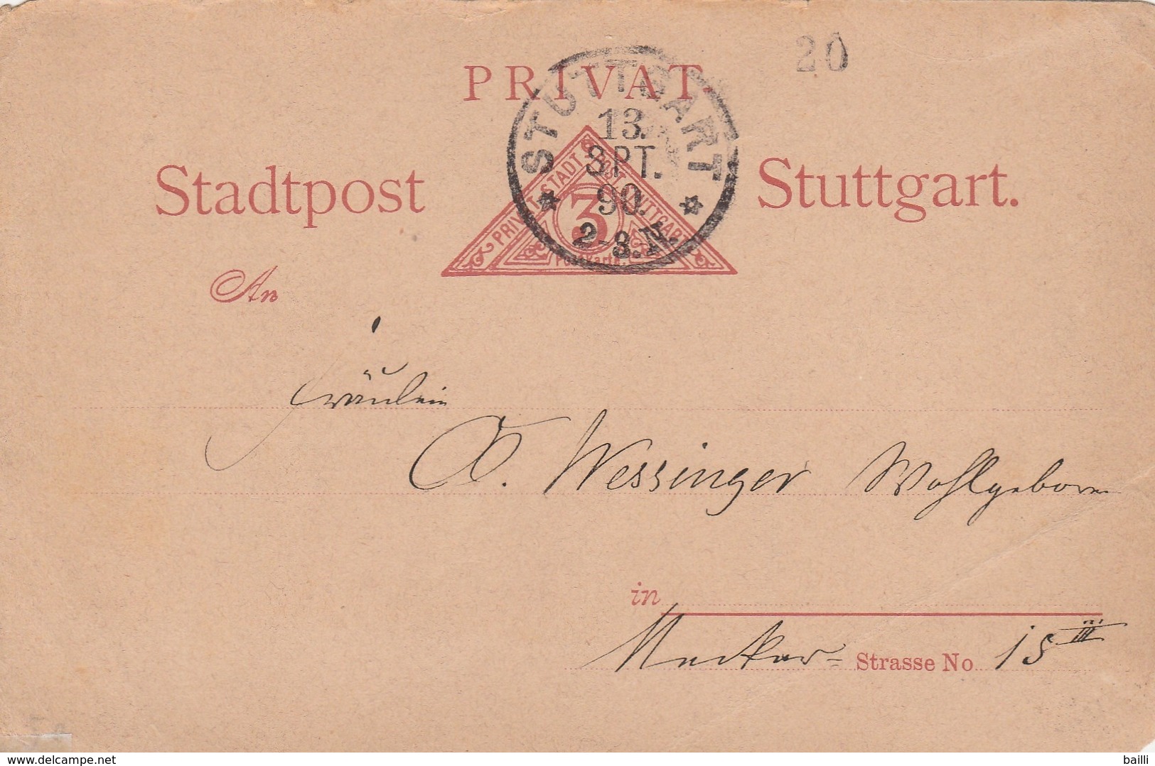 Allemagne Entier Postal Poste Privée Stuttgart 1890 - Sonstige & Ohne Zuordnung