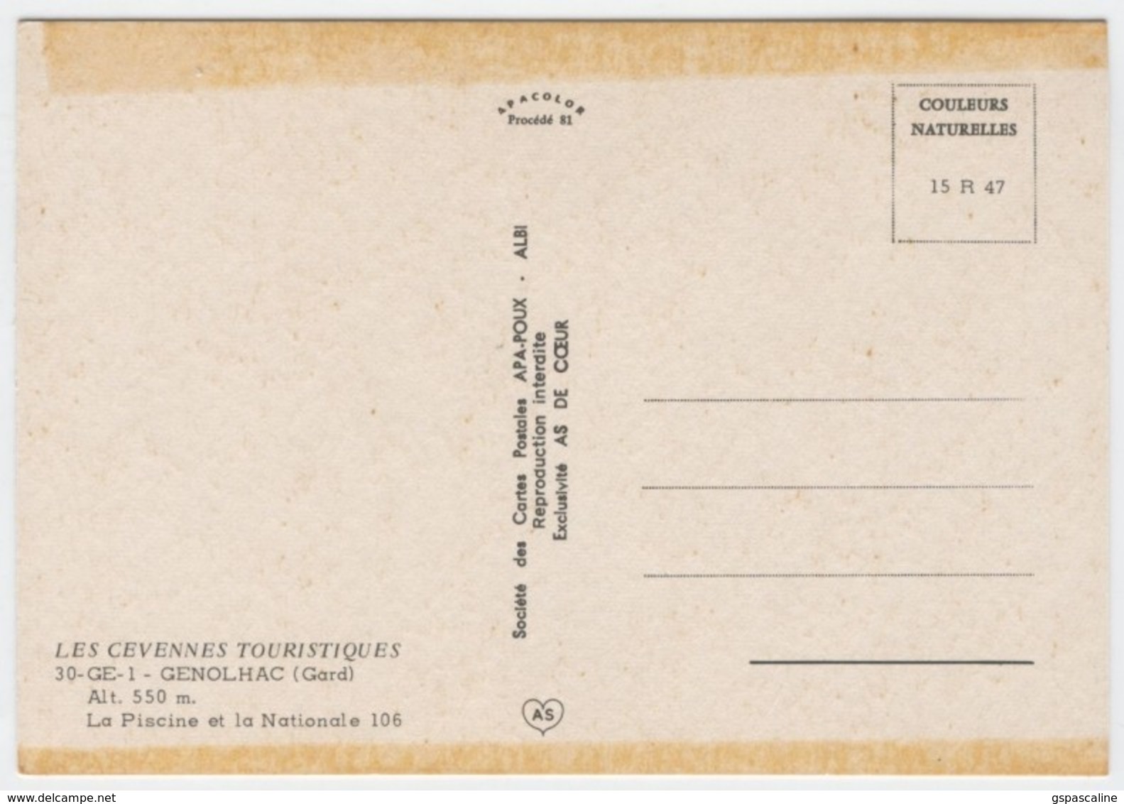 30-GE-1 GENOLHAC - Edts Apa Poux - La Piscine & La Nationale 106. - Other & Unclassified