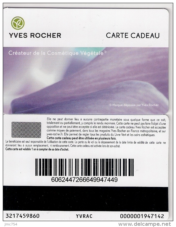 Carte Cadeau  YVES ROCHER.   Gift Card. - Cartes Cadeaux