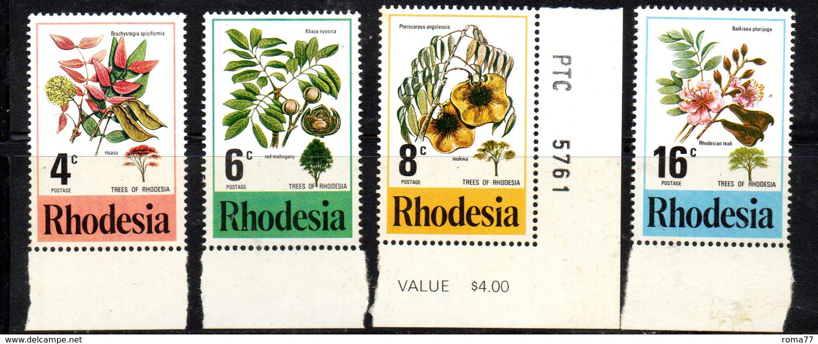 APR2127 - RHODESIA 1976 , Serie  Yvert N. 278/281  ***  MNH  (2380A)  Fiori - Rhodesia (1964-1980)