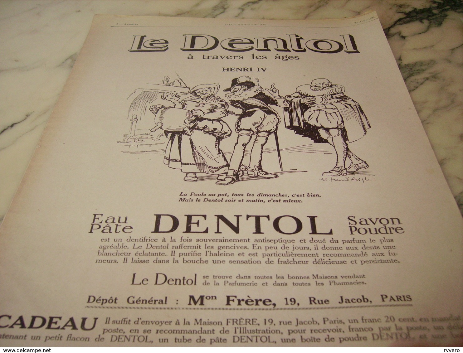 ANCIENNE PUBLICITE A TRAVERS LES AGES HENRY IV DENTIFRICE DENTOL 1925 - Autres & Non Classés