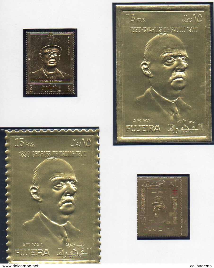 Arabie Sud Est "FUJEIRA" / Thème Général Charles De Gaulle / Bel Ensemble 4 Timbres Air Mail OR Gaufrés - De Gaulle (General)