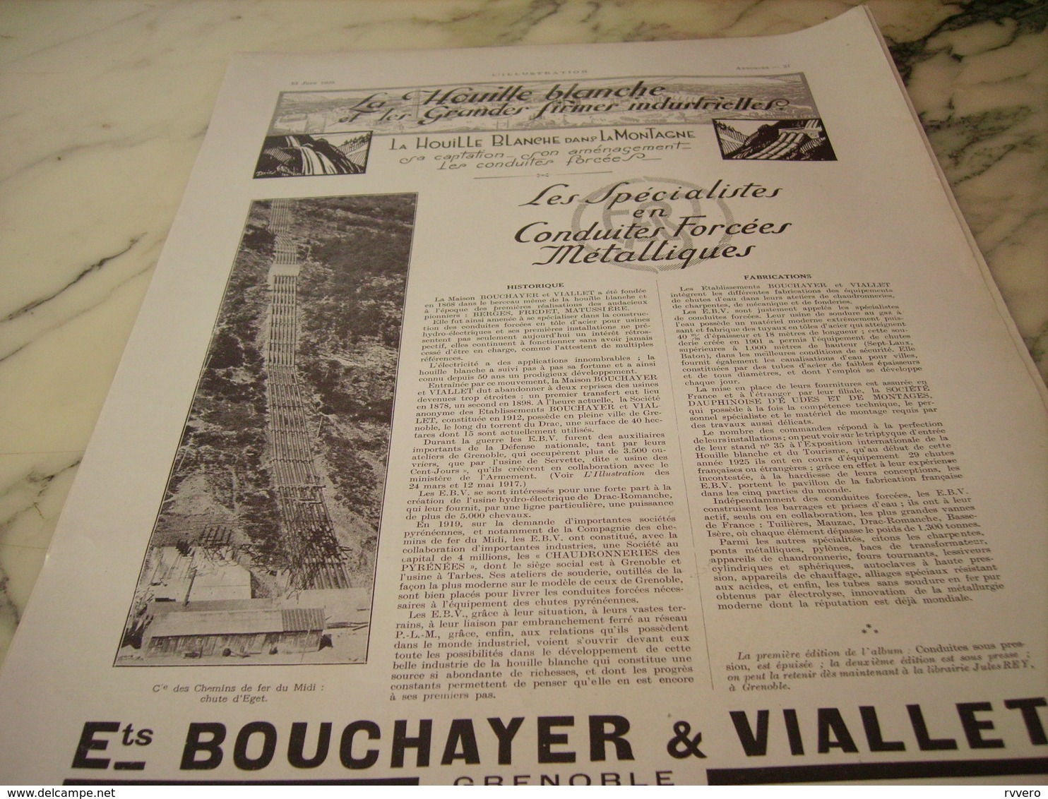 ANCIENNE PUBLICITE  ENTREPRISE BOUCHAYER ET VIALIET LA HOUILLE BLANCHE 1925 - Autres & Non Classés