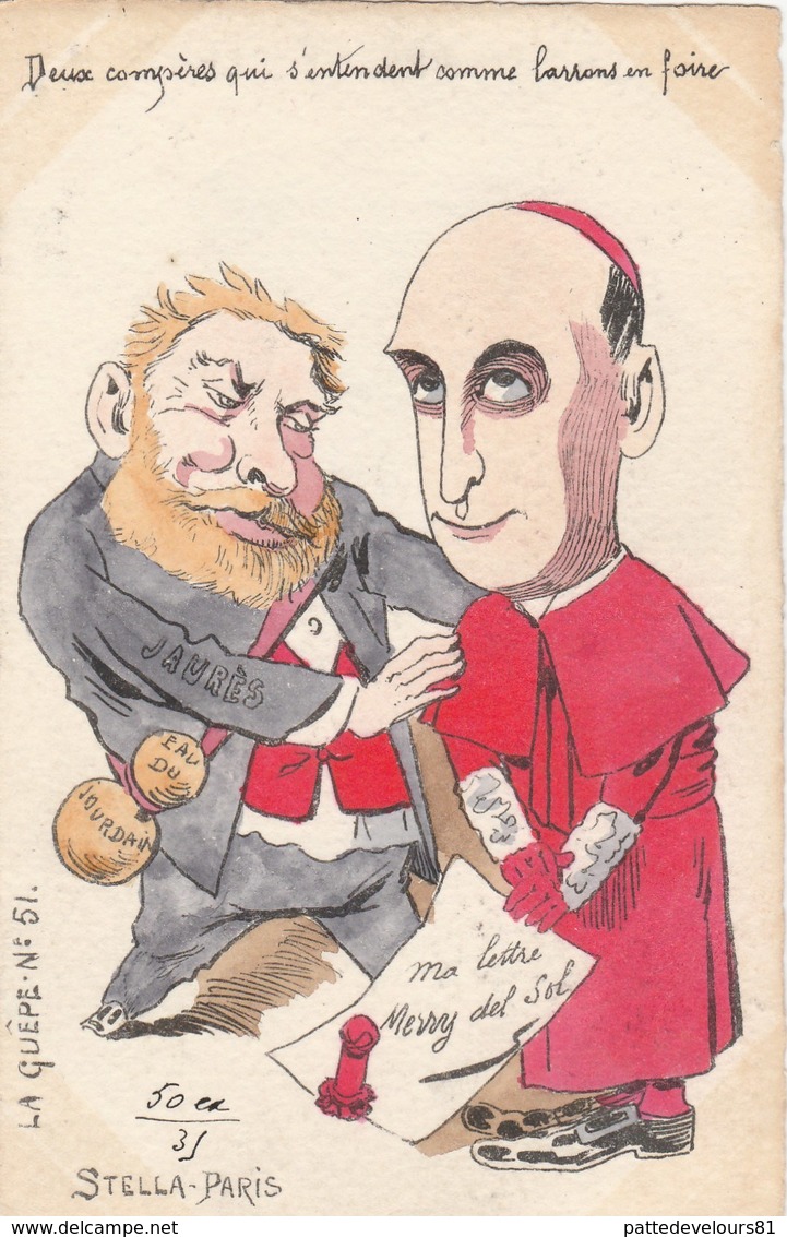 CPA Peinte à La Main Caricature Satirique JAURES Cardinal Tirage Limité 3/50 La Guêpe N° 51 Illustrateur (2 Scans) - Personaggi