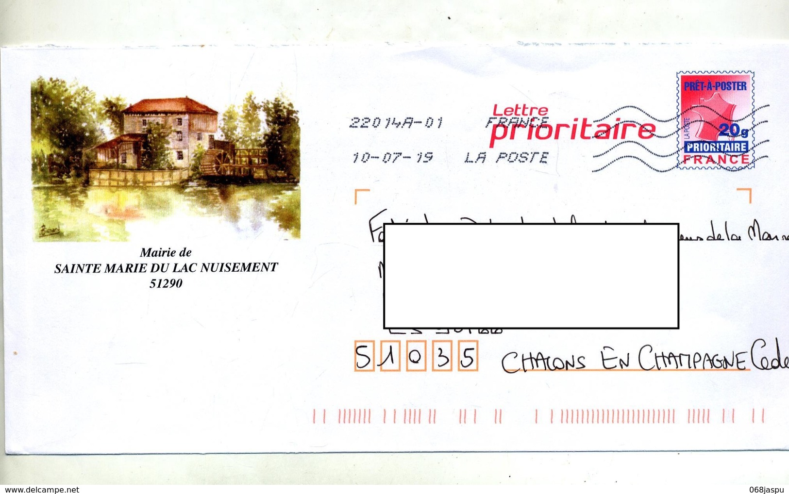 Pap Carte Rouge  Flamme Chiffree Sous Code Illustré Mairie Moulin Sainte Marie Du Lac - PAP: Sonstige (1995-...)