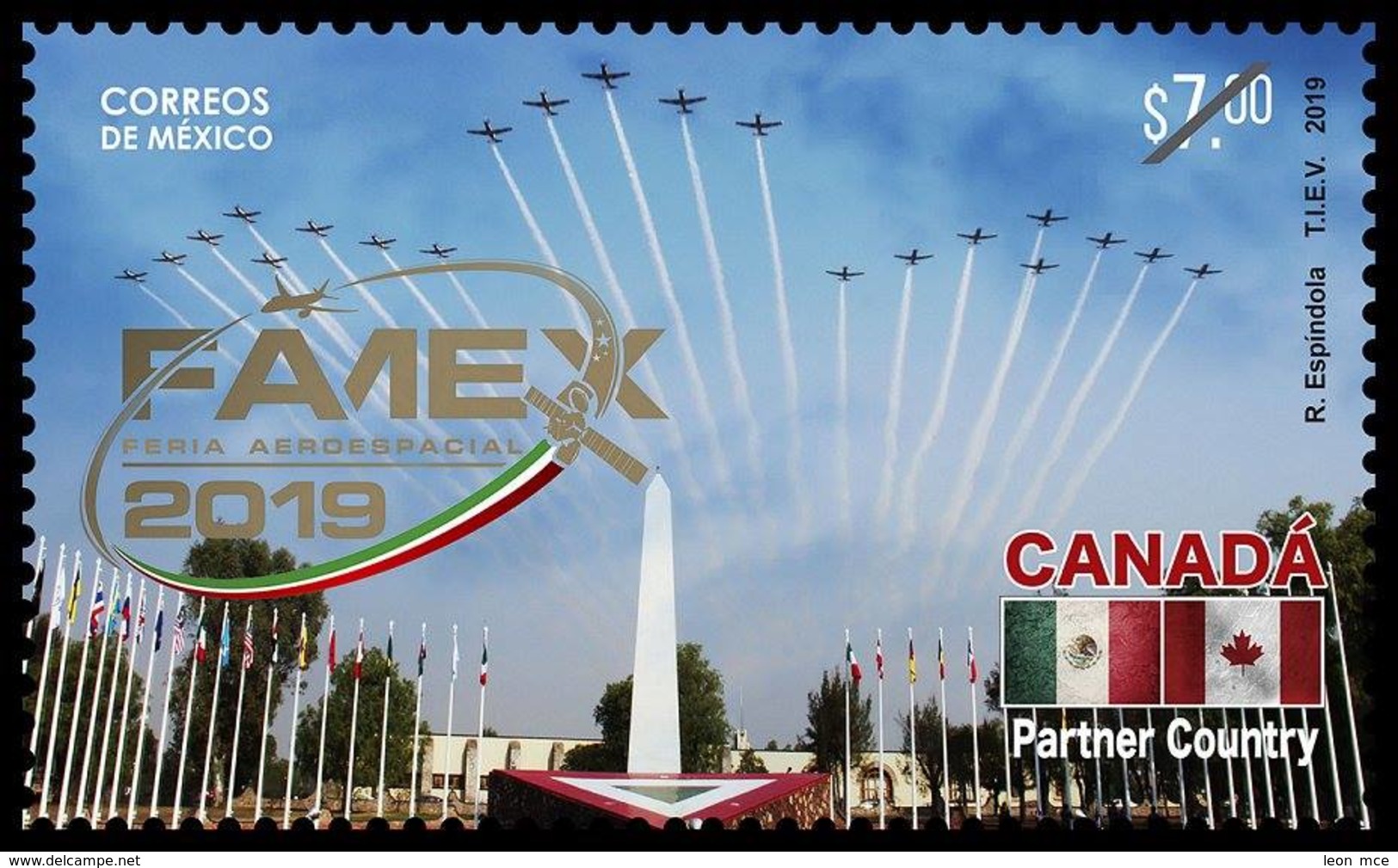 2019 MÉXICO Feria Aeroespacial México 2019, STAMP MNH Aerospace Fair, PLANE, FLAGS CANADA  And MEXICO PARTNER COUNTRY - Mexico