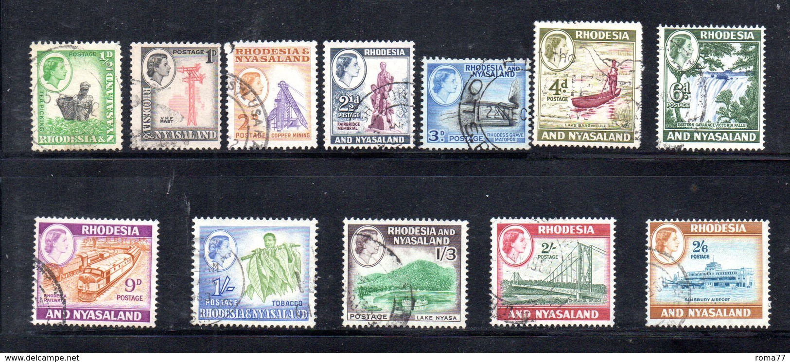 APR2135 - RHODESIA NYASALAND 1959 ,  13 Valori Diversi Usati (2380A) - Rhodesia & Nyasaland (1954-1963)