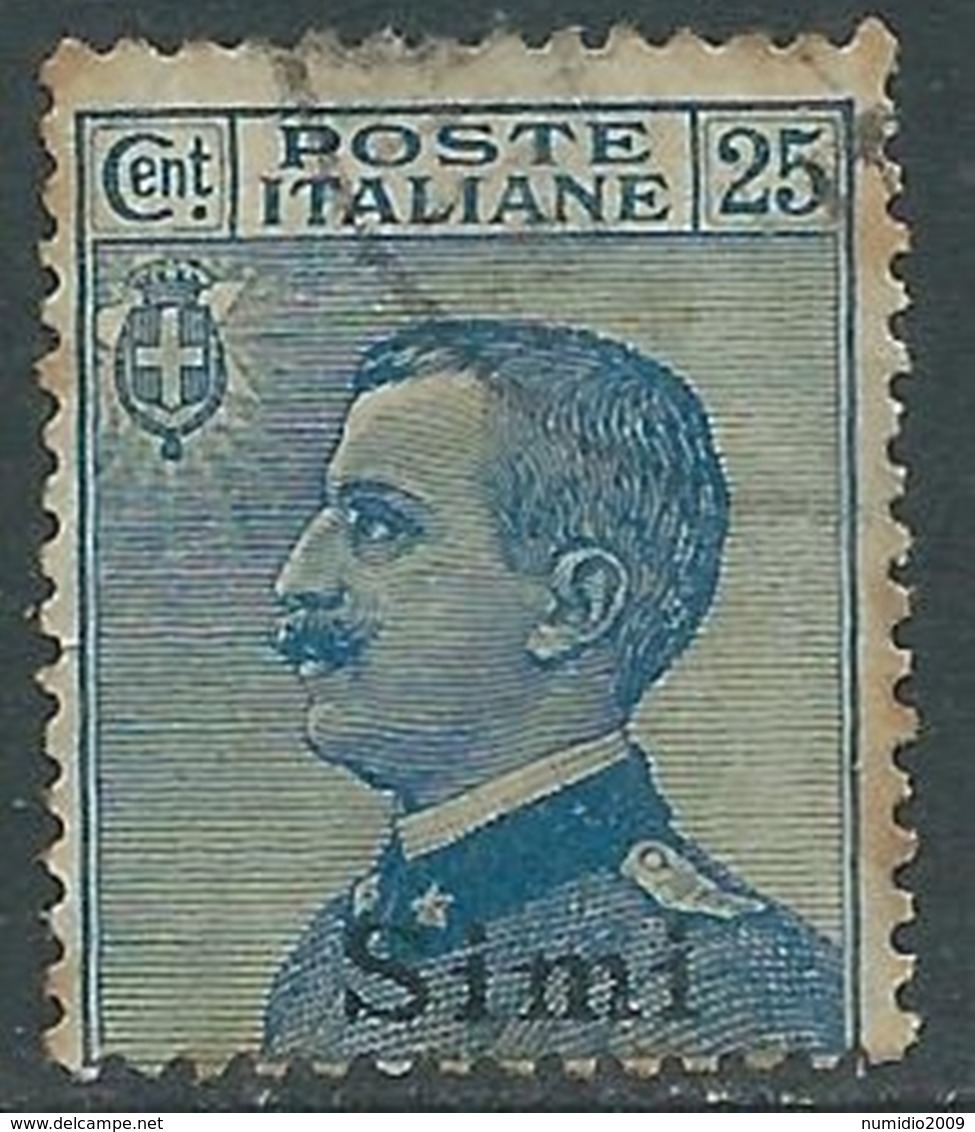 1912 EGEO SIMI USATO EFFIGIE 25 CENT - RA28 - Egée (Simi)