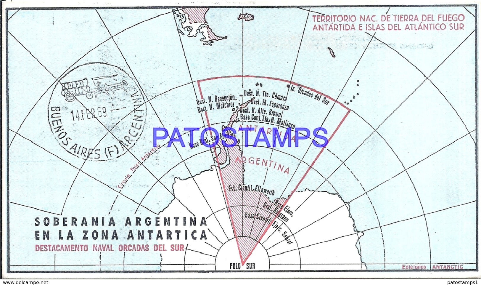 117498 ARGENTINA ANTARTIDA ANTARCTICA DESTACAMENTO NAVAL ORCADAS DEL SUR MAP 1968 CIRCULATED TO BUENOS AIRES POSTCARD - Argentina