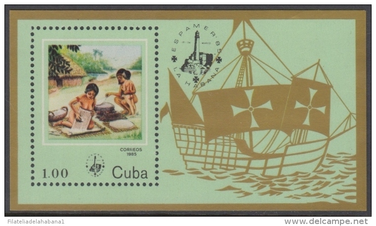 1985.74 CUBA 1985 MNH. Ed.3098. HF EXPO INTERNACIONAL ESPAMER85 ESPAÑA. ARQUEOLOGIA INDIA DISCOVERY. - Unused Stamps
