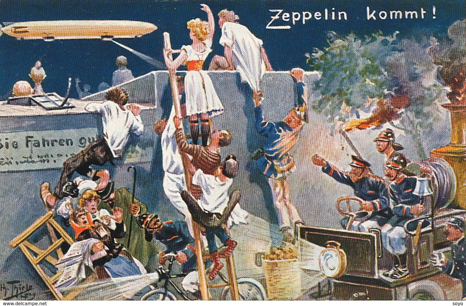 Dirigeable Zeppelin Signée Par Arthur Thiele . Voyeur . Obsédé . Regardant Sous Les Jupes . - Dirigibili