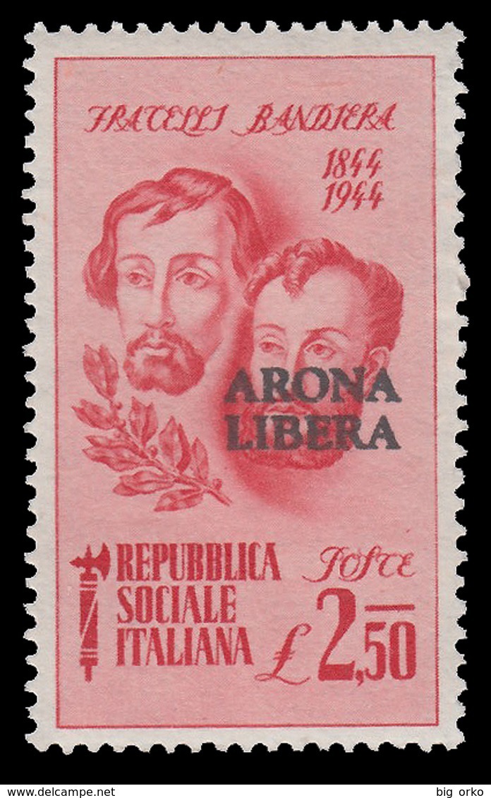 Italia - Comitato Liberazione Nazionale - FRATELLI BANDIERA  Lire 2,50 Carminio / ARONA LIBERA - 1945 - Comité De Libération Nationale (CLN)