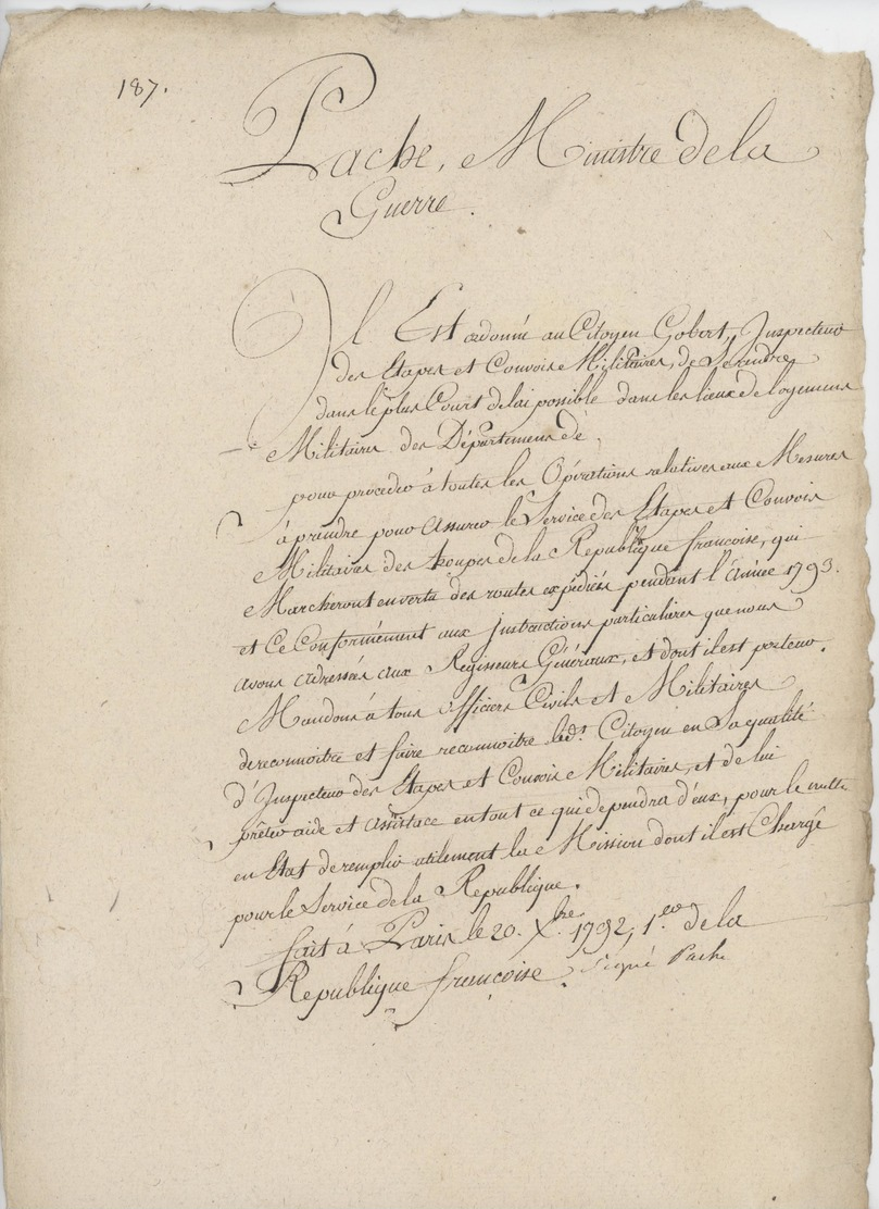 Signature Pache Ministre De La Guerre Services Des Étapes Et Convois - Documentos Históricos