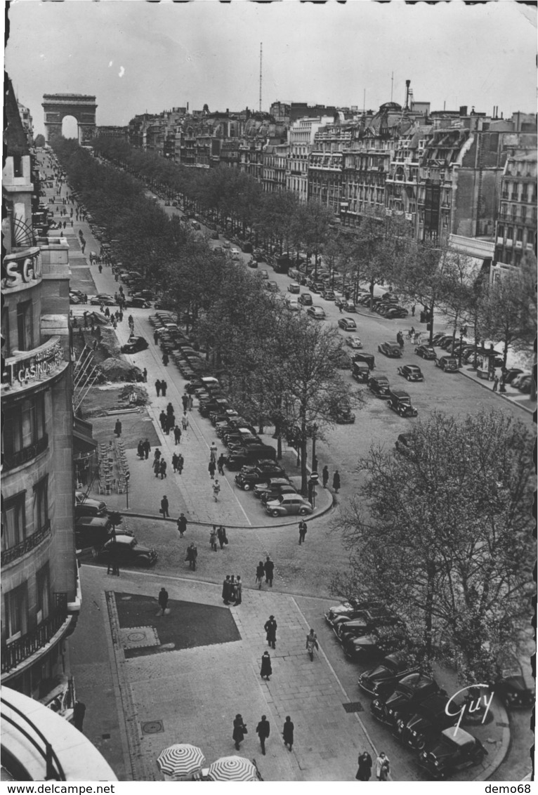 PARIS CPSM 75 Avenue Champs Elysées Carte Animée Voiture Ancienne Ed Guy Marcophilie Daguin Flamme - Champs-Elysées