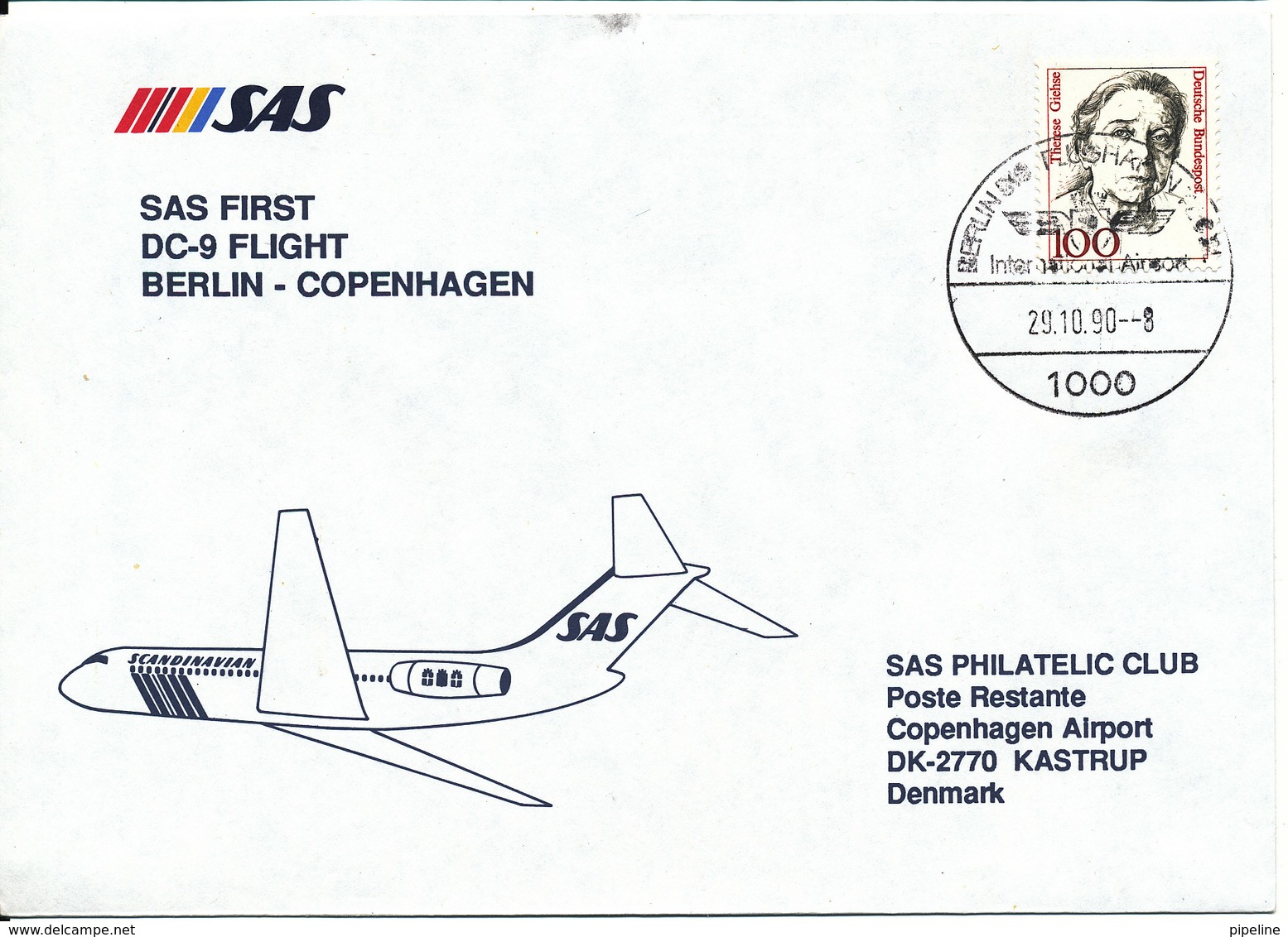 Germany Cover First SAS DC-9 Flight Berlin - Copenhagen 29-10-1990 - Covers & Documents