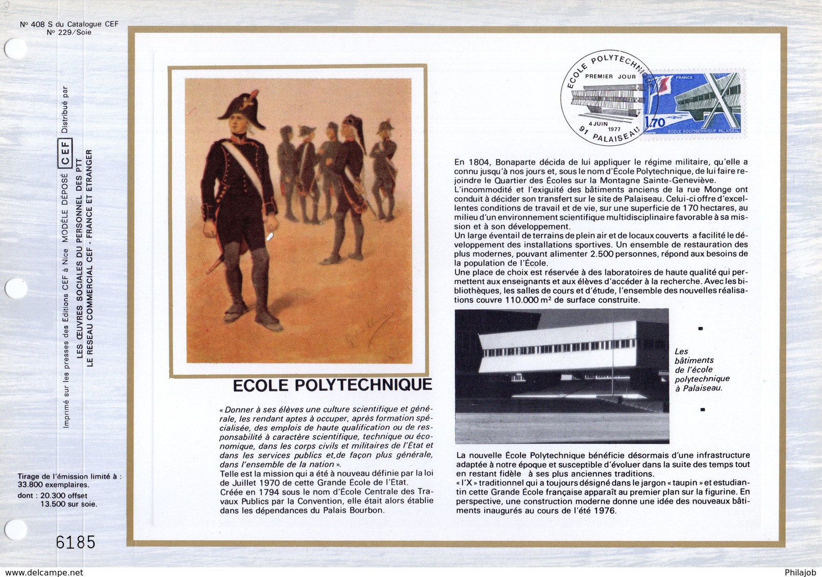 " ECOLE POLYTECHNIQUE " Sur Feuillet CEF 1er Jour De 1977. N° YT 1936. Parfait état. - Militaria