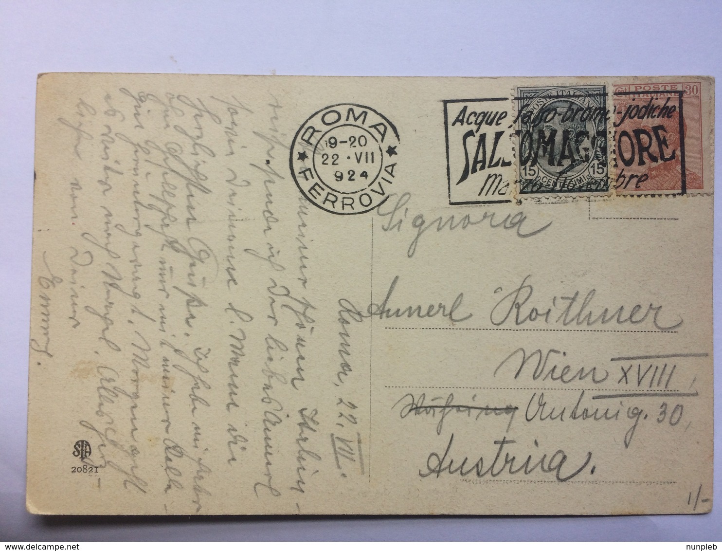 ITALY 1924 Postcard Roma To Wien With `Salsomaggore` Slogan Postmark - Piazza Venezia - Marcophilia