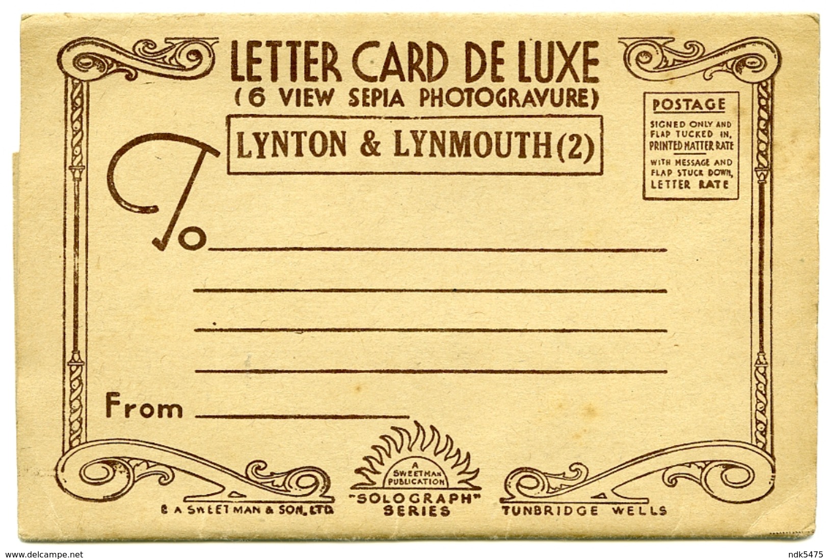 LYNTON & LYNMOUTH : LETTER CARD - 6 PICTURES (10 X 15cms Approx.) - Lynmouth & Lynton