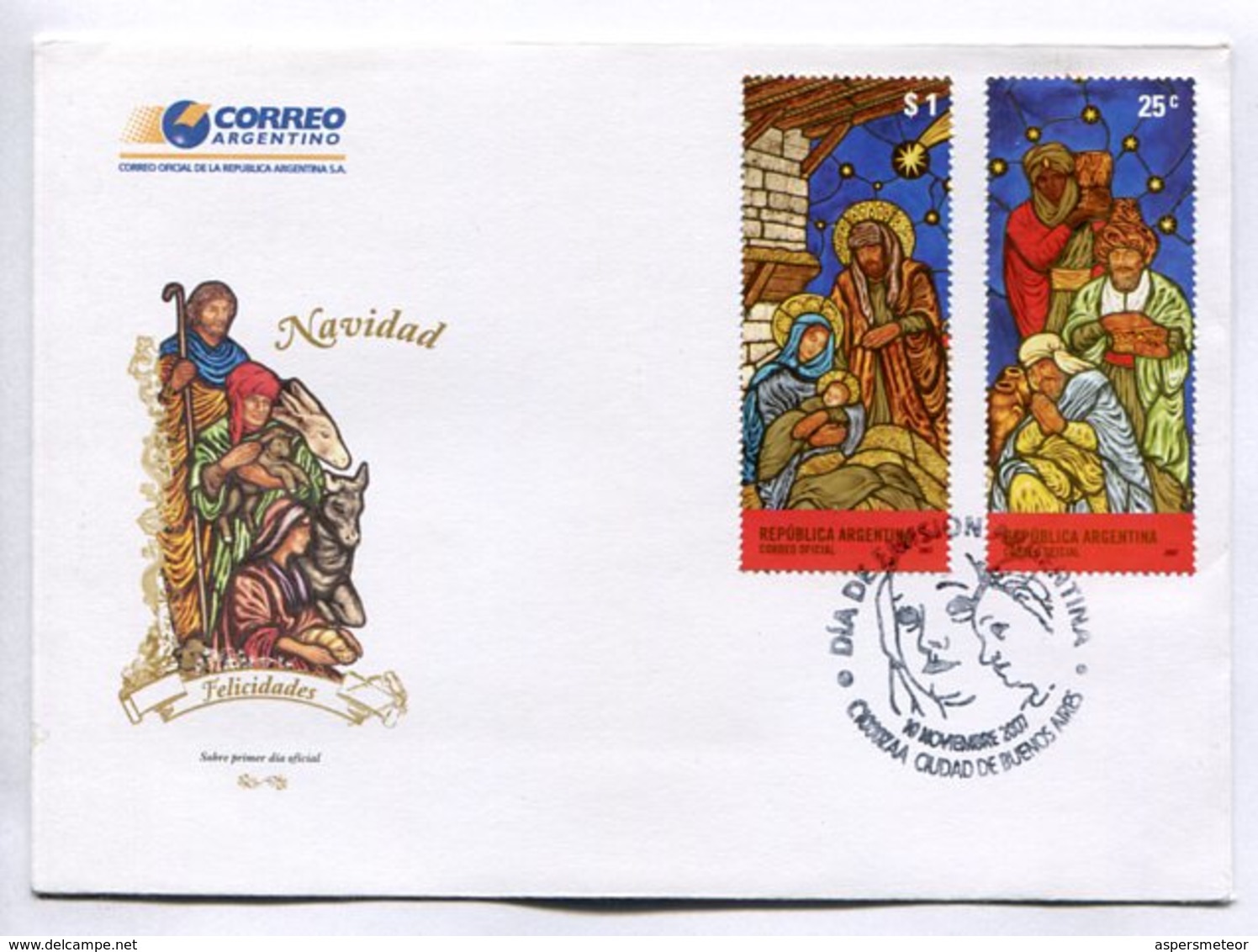 NAVIDAD CHRISTMAS NOEL XMAS. SOBRE ARGENTINA 2007 ENVELOPE FDC- LILHU - Christentum