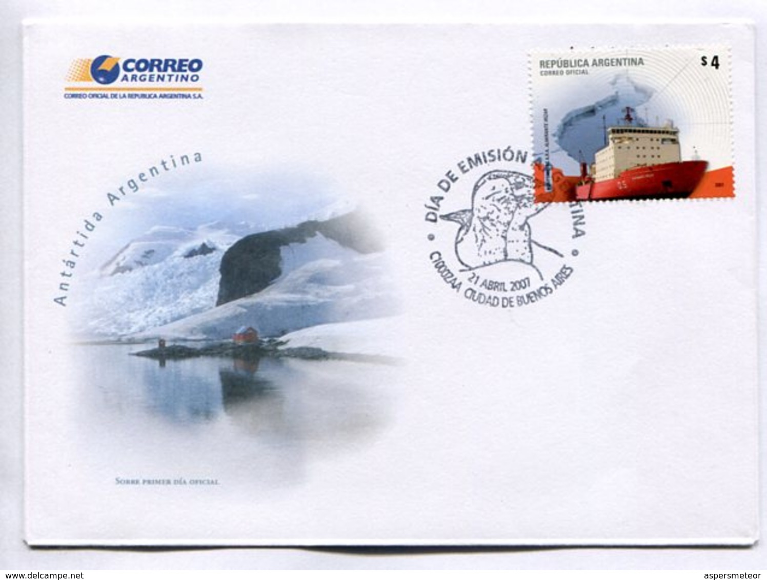 ANTÁRTIDA ARGENTINA. ROMPEHIELOS A.R.A. ALMIRANTE IRIZAR. SOBRE ARGENTINA 2007 ENVELOPE FDC- LILHU - Navires & Brise-glace