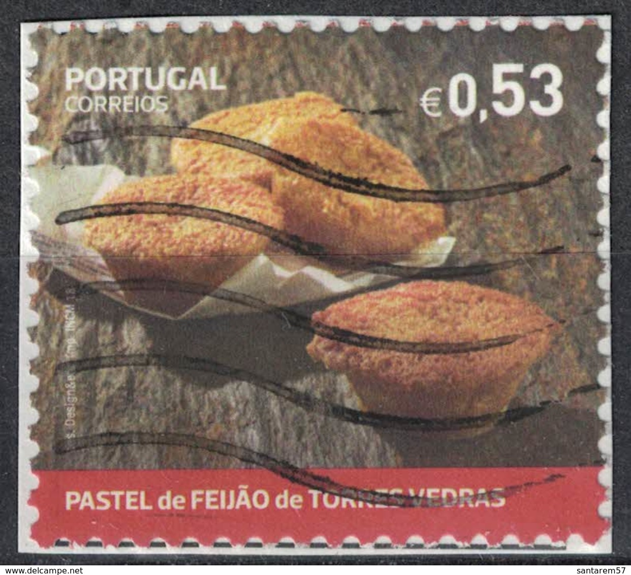 Portugal 2018 Oblitéré Sur Fragment Used Dessert Traditionnel Pastel De Feijão De Torres Vedras SU - Usado