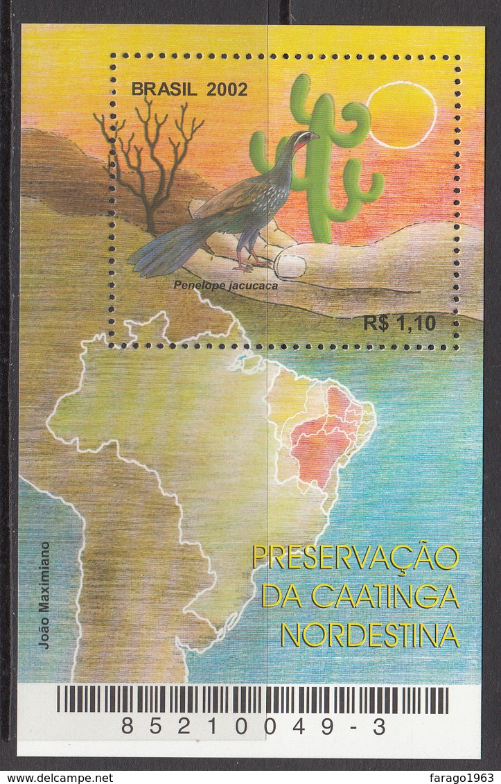 2002 Brazil Brasil Caatinga Environment Birds Green Souvenir Sheet MNH - Neufs