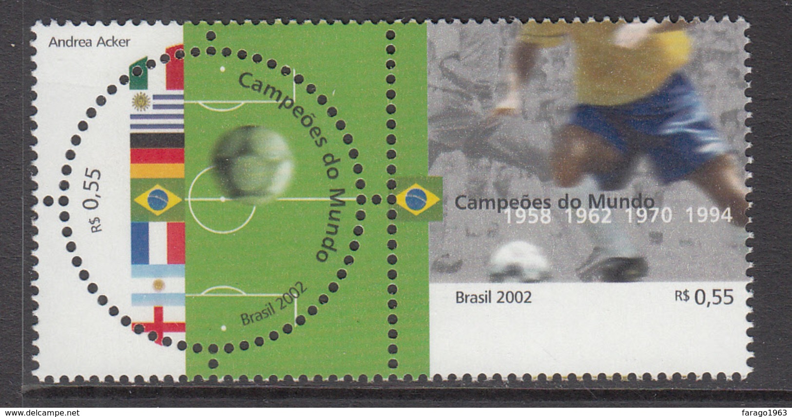 2002 Brazil Brasil World Cup Football Korea Complete Pair MNH - Unused Stamps