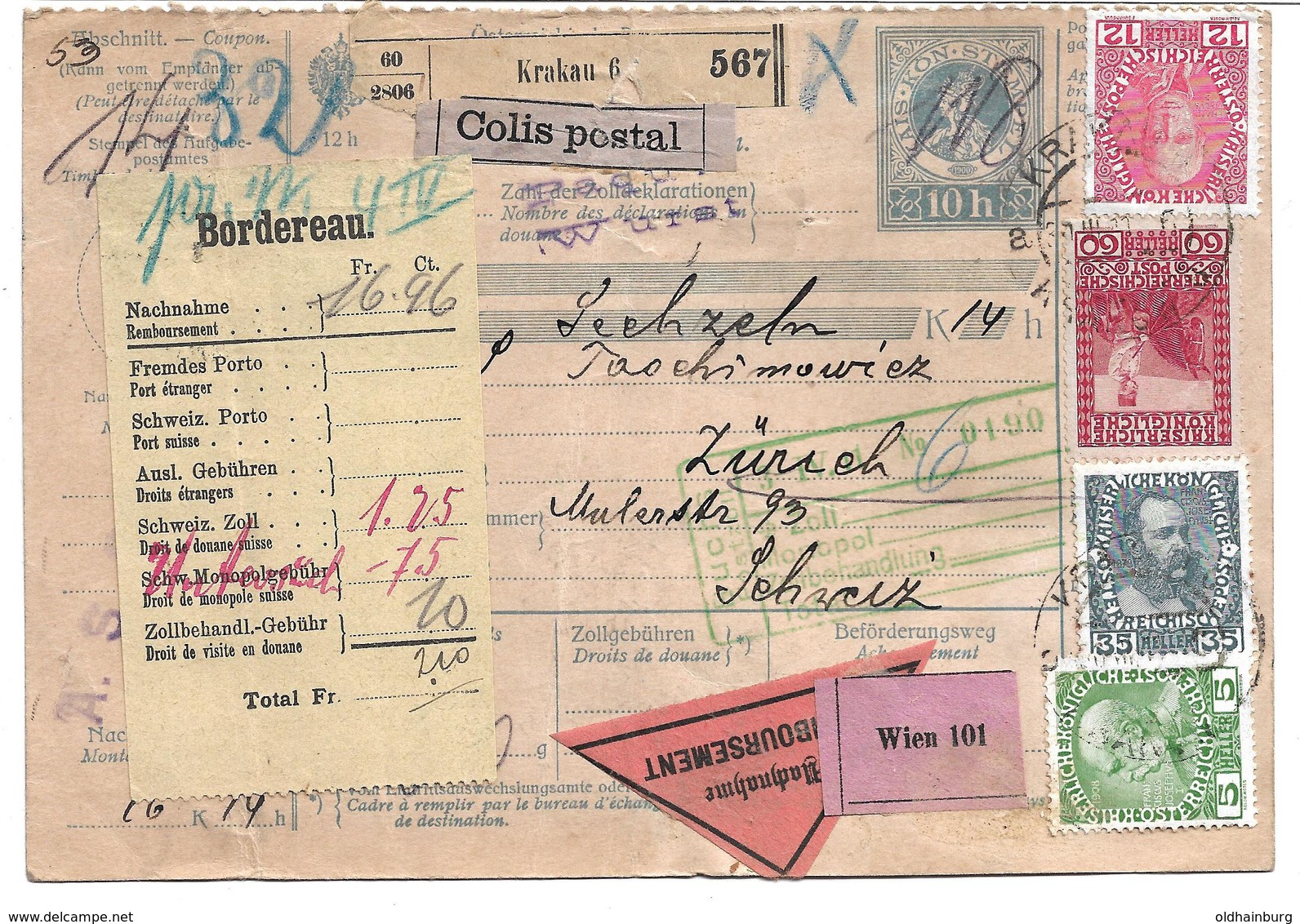 1699e: Paketkarte Krakau Nach Zürich, Komplette Österreich- Ganzsache - Ganzsachen