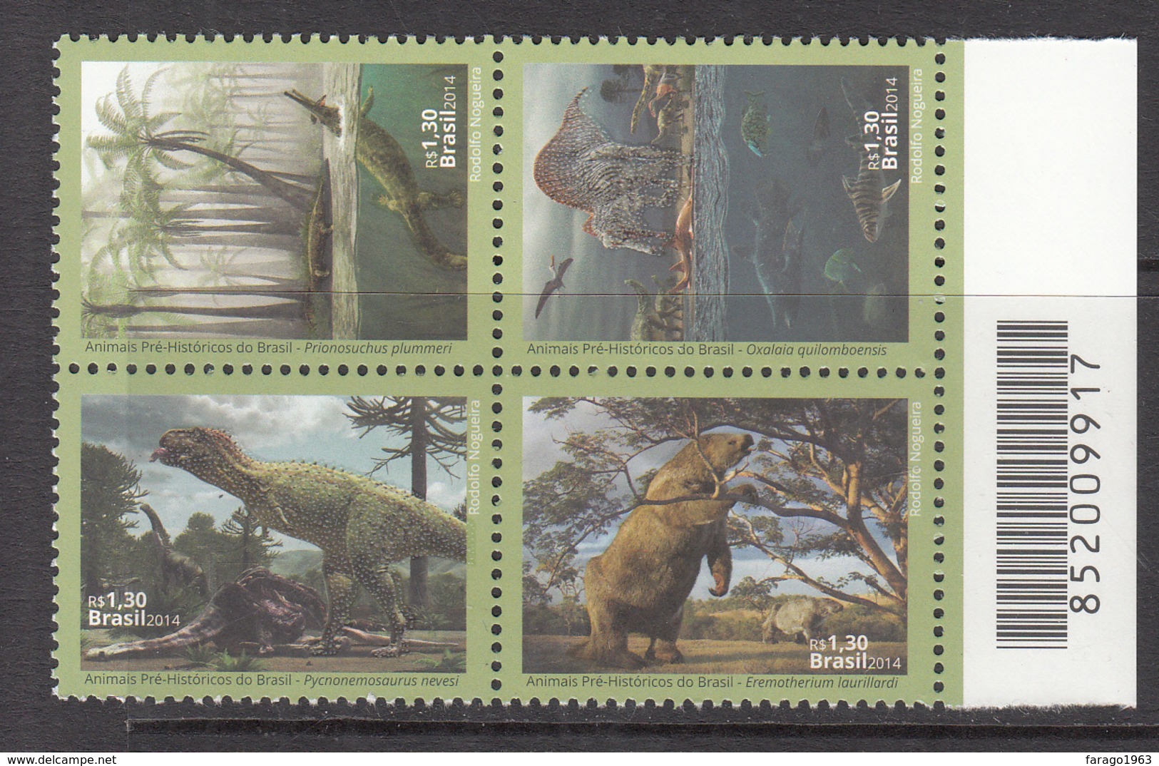 2014 Brazil Brasil Dinosaurs Complete Block Of 4 MNH - Ongebruikt