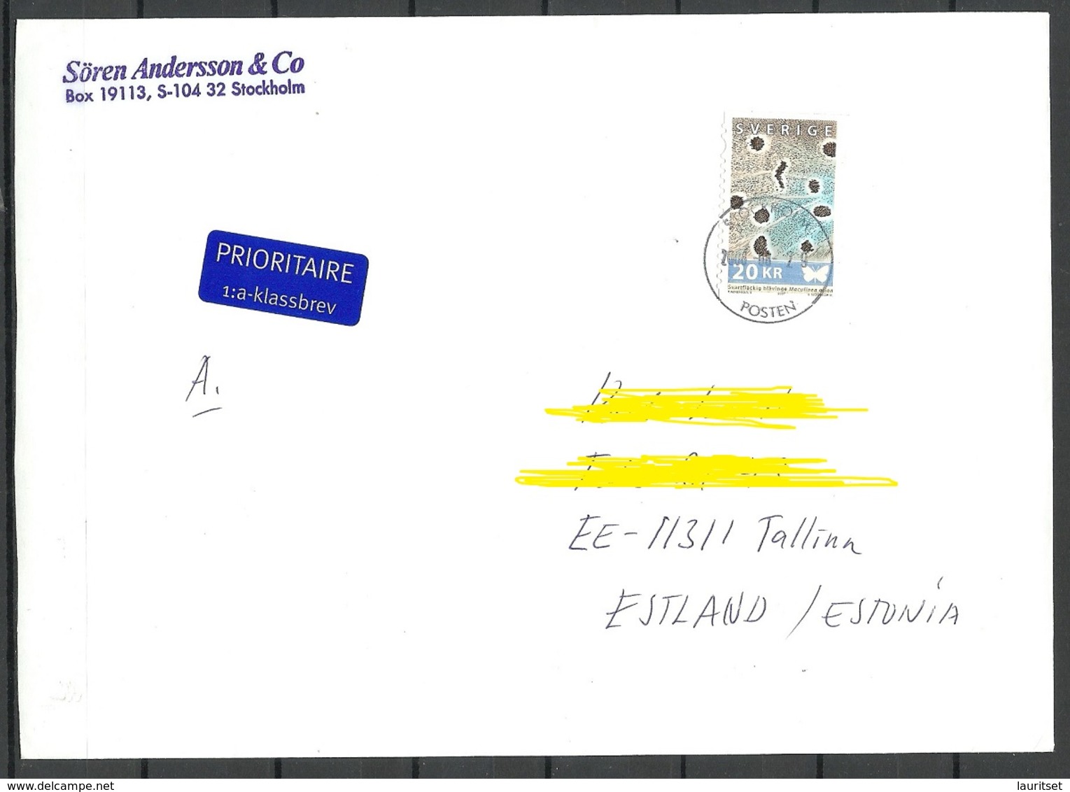 SCHWEDEN Sweden 2007 Air Mail Cover To Estonia Michel 2578 As Single - Storia Postale