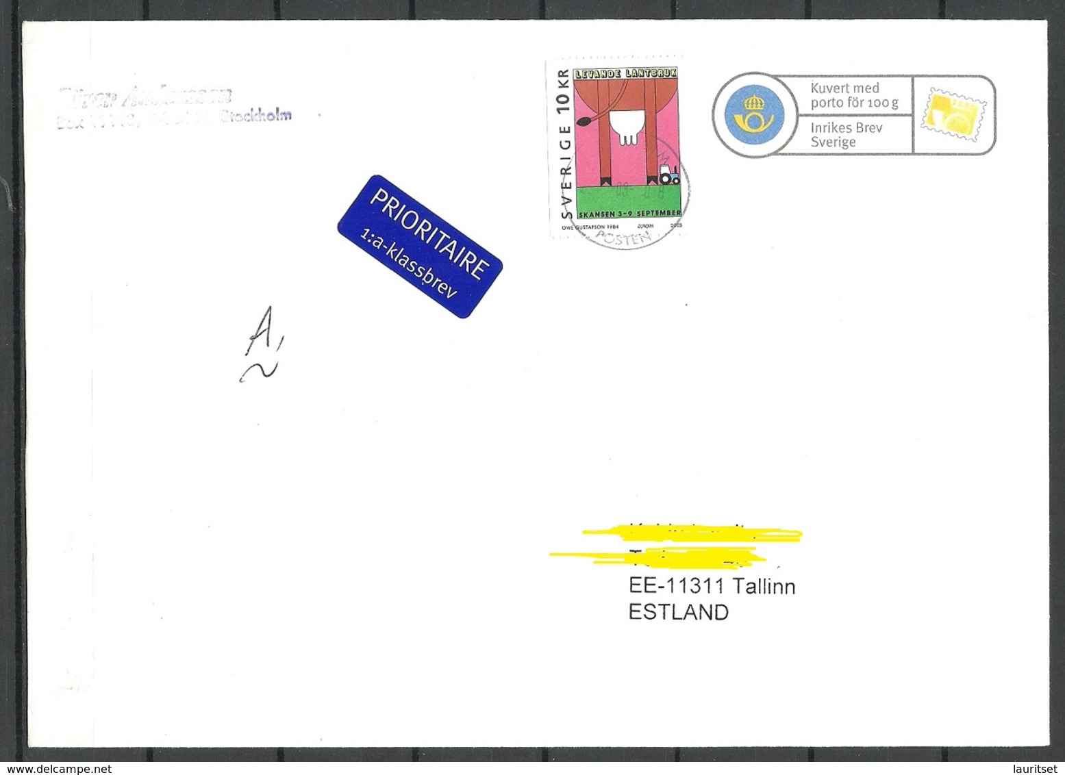 SCHWEDEN Sweden 2012 Air Mail Stationery Cover To Estonia Michel 2341 CEPT Plakatkunst As Single - Covers & Documents