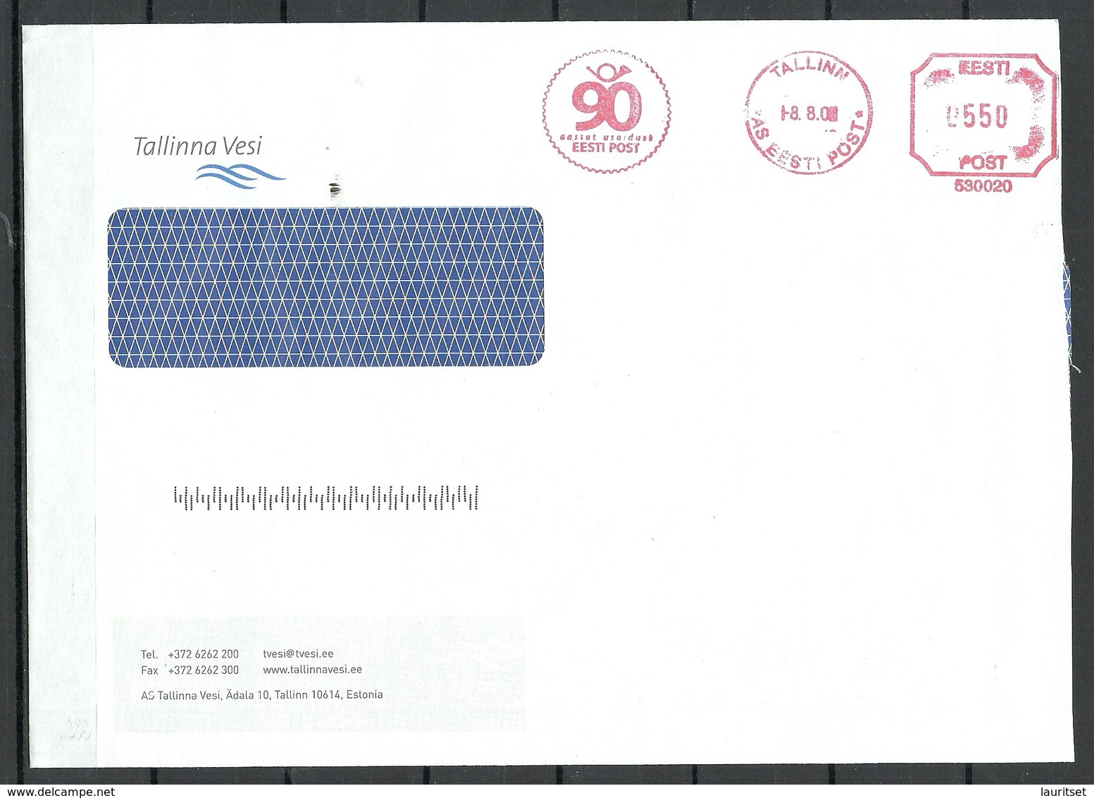 ESTONIA Estland 2008 Commercial Cover Tallinna Vesi Meter Marking + 90th Anniversary Of Estonian Republic Cachet - Estland