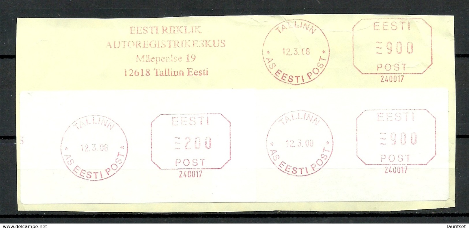 ESTONIA Estland 2008 Meter Marking Freistempel 3 Times On Cover Out Cut - Estland