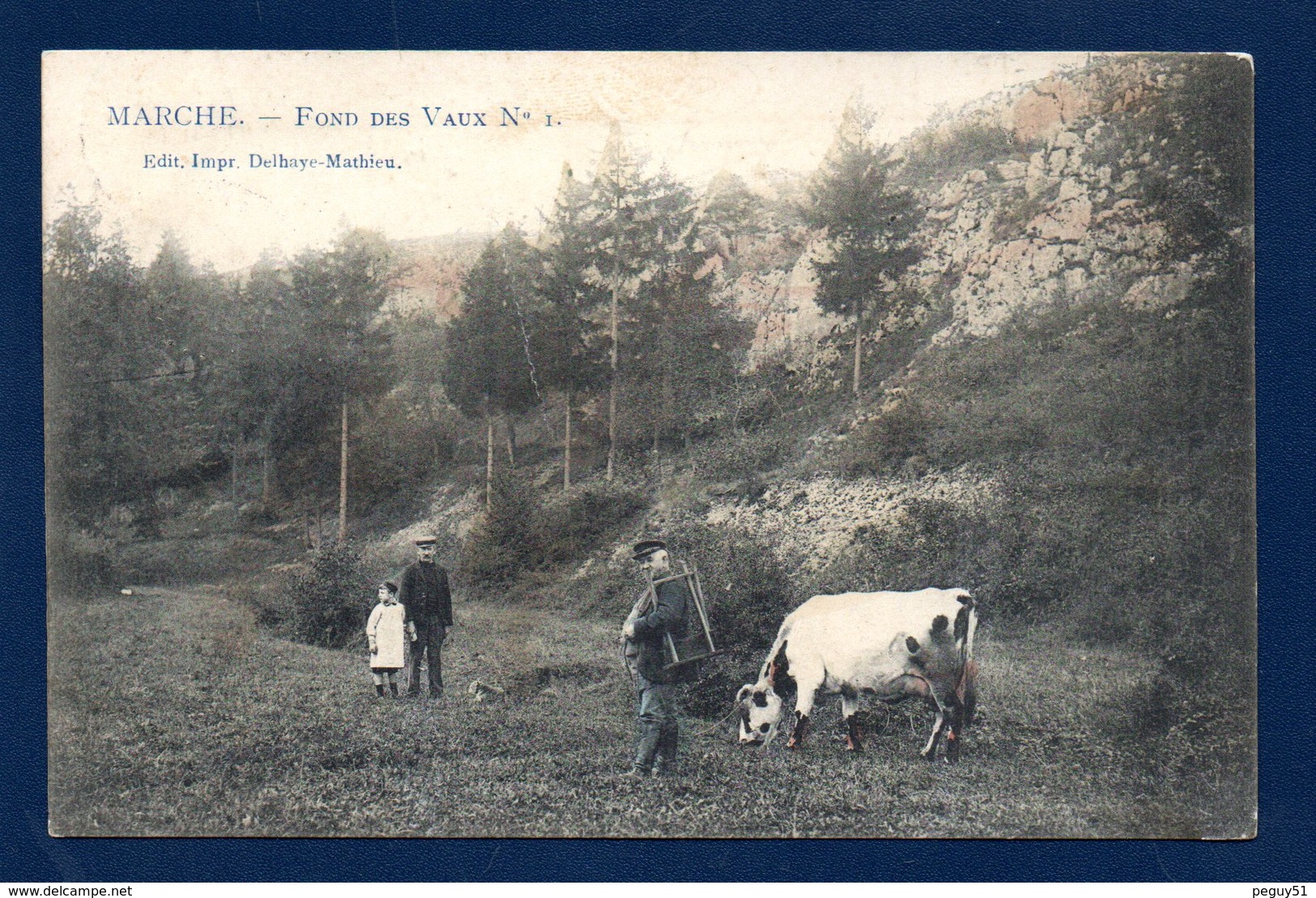 Marche En Famenne. Fond Des Vaux. Paysan Et Sa Vache. Promeneurs. 1912 - Marche-en-Famenne