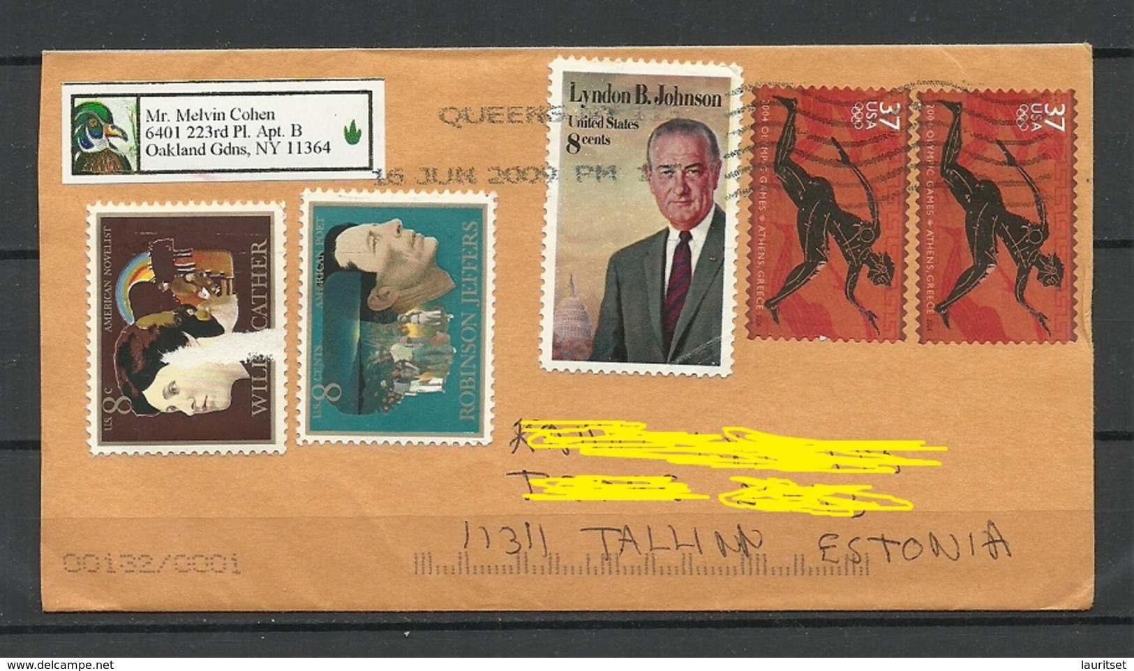 USA 2009 Cover To ESTONIA Olympic Games Athena President L. B. Johnson Etc - Lettres & Documents