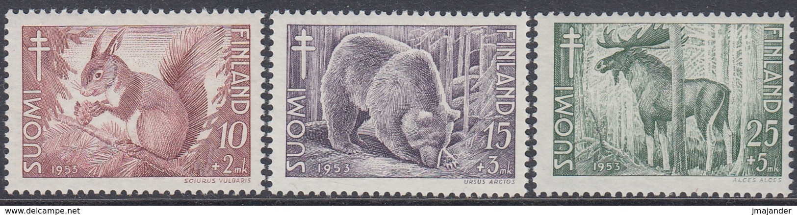 Finland 1953 - The Prevention Of Tuberculosis: Animals: Squirrel, Brown Bear, Elk - Mi 443-445 ** MNH - Ungebraucht