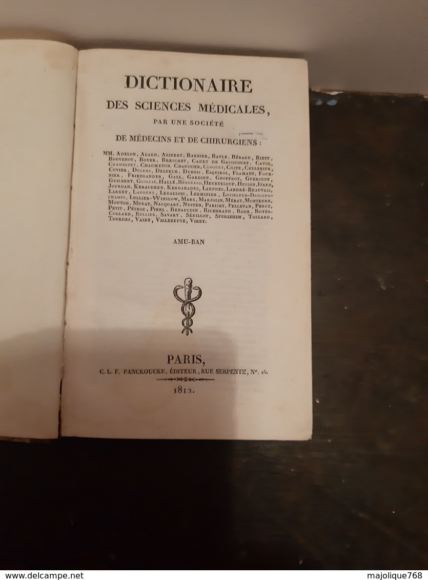 Dictionnaire Des Sciences Médicales Par Une Société De Médecins Et De Chirurgiens Vol 2 - AMU-BAN - 1812 - Woordenboeken