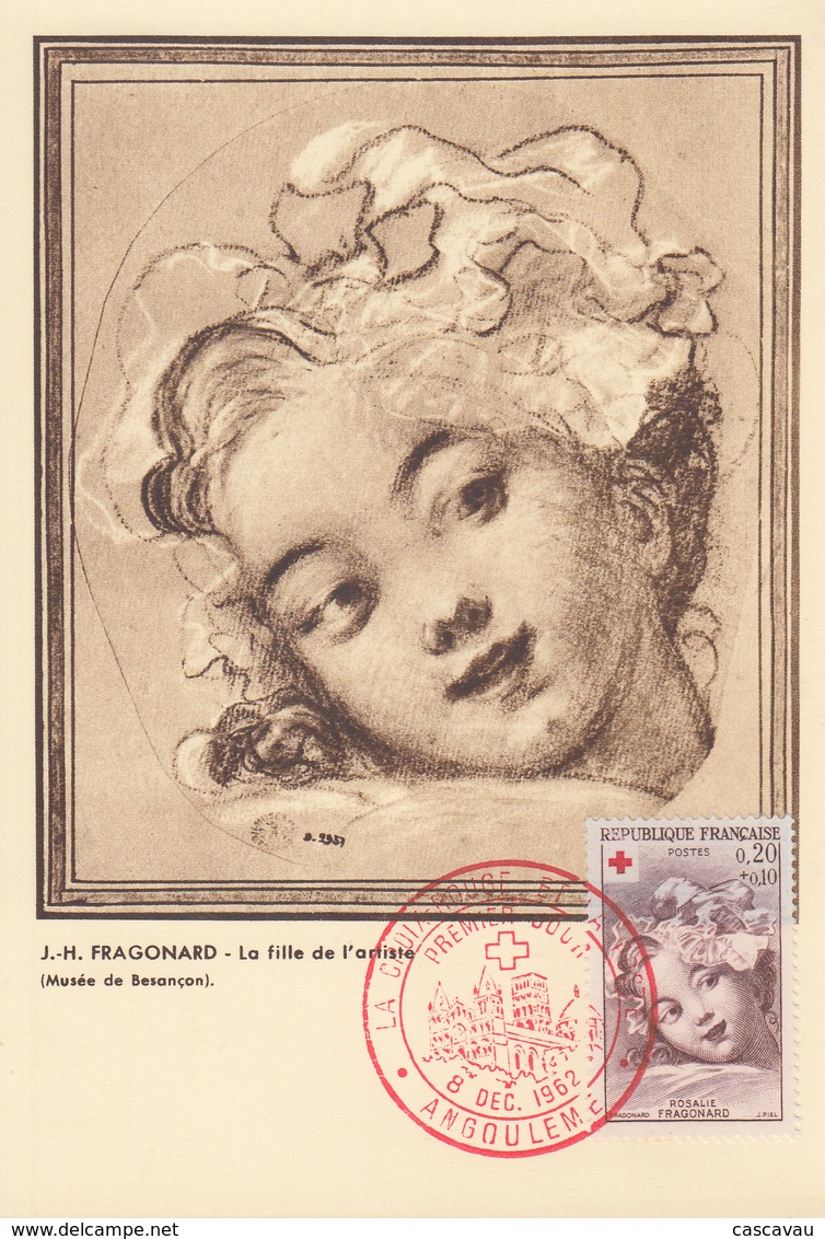 Carte  Maximum   1er   Jour     FRANCE     CROIX  ROUGE    Oeuvre  De  FRAGONARD    ANGOULEME   1962 - 1960-1969
