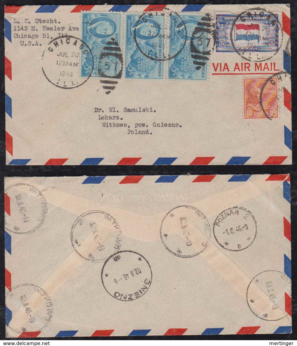 USA 1946 Airmail Cover CHICAGO To WITKOWO GNIEZNO Poland - 2c. 1941-1960 Covers