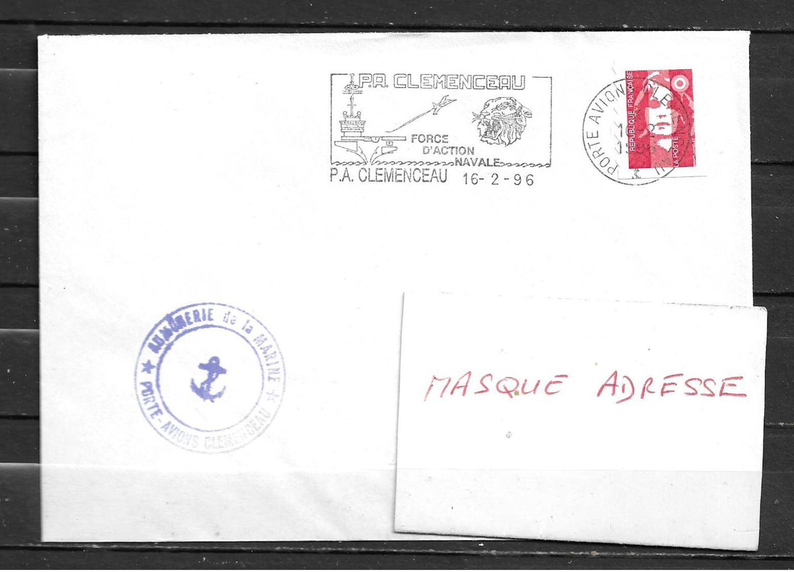 P.A. CLEMENCEAU - Infirmerie  - Flamme CLEMENCEAU  16/02/96 - Poste Navale