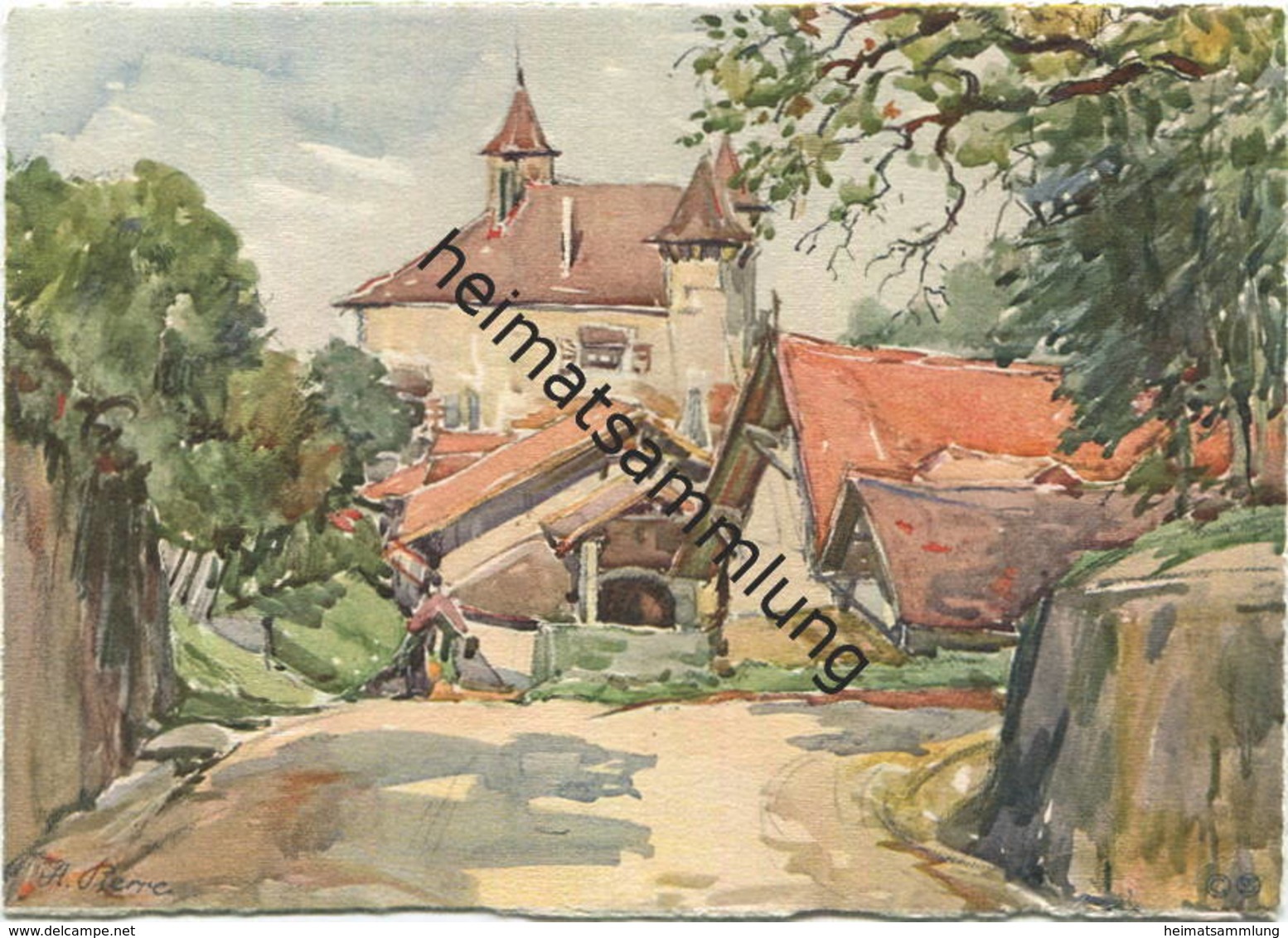 Vaumarcus - Chateau Künstlerkarte Signiert A. Pierre - AK Grossformat Gel. 1938 - Vaumarcus